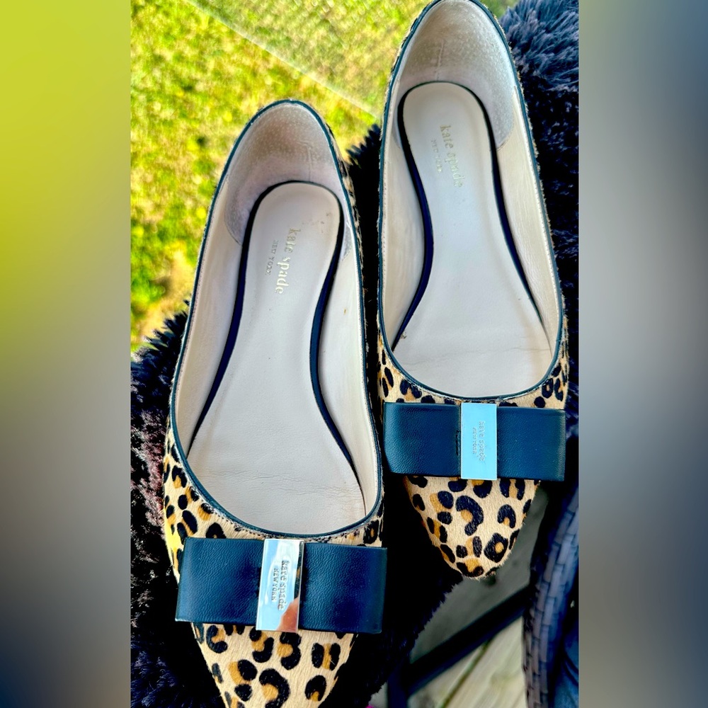 🖤🤎 Kate Spade Leopard Print Flats with Black Bow size 10